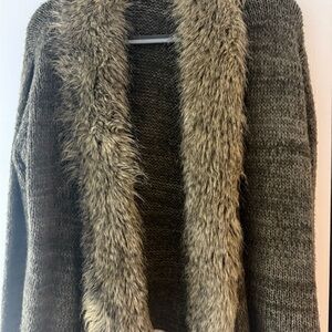 Cozy Brown Faux Fur Trimmed Sweater